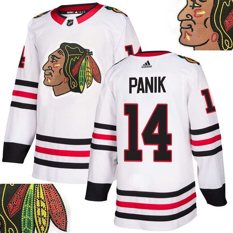 Blackhawks #14 Panik White With Special Glittery Logo Adidas Jersey,We sell and wholesale Blackhawks #14 Panik White With Special Glittery Logo Adidas Jersey on line form chian!